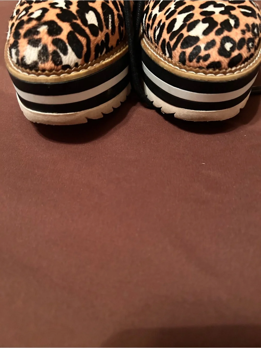 Giani Bini calf-hair leopard print, black/white stacked sole sz9 slaede oxford